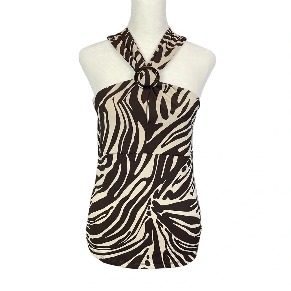 NWT Michael Kors Tan Brown Zebra Halter Top Size Small